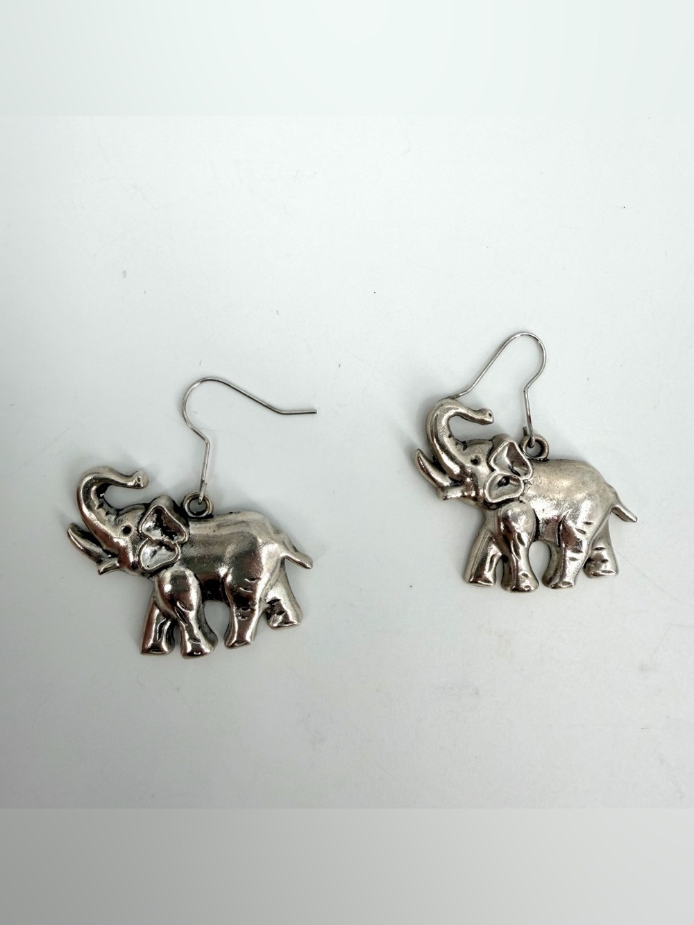 Silver Tone Elephant Dangle Earrings Metal Jewelry